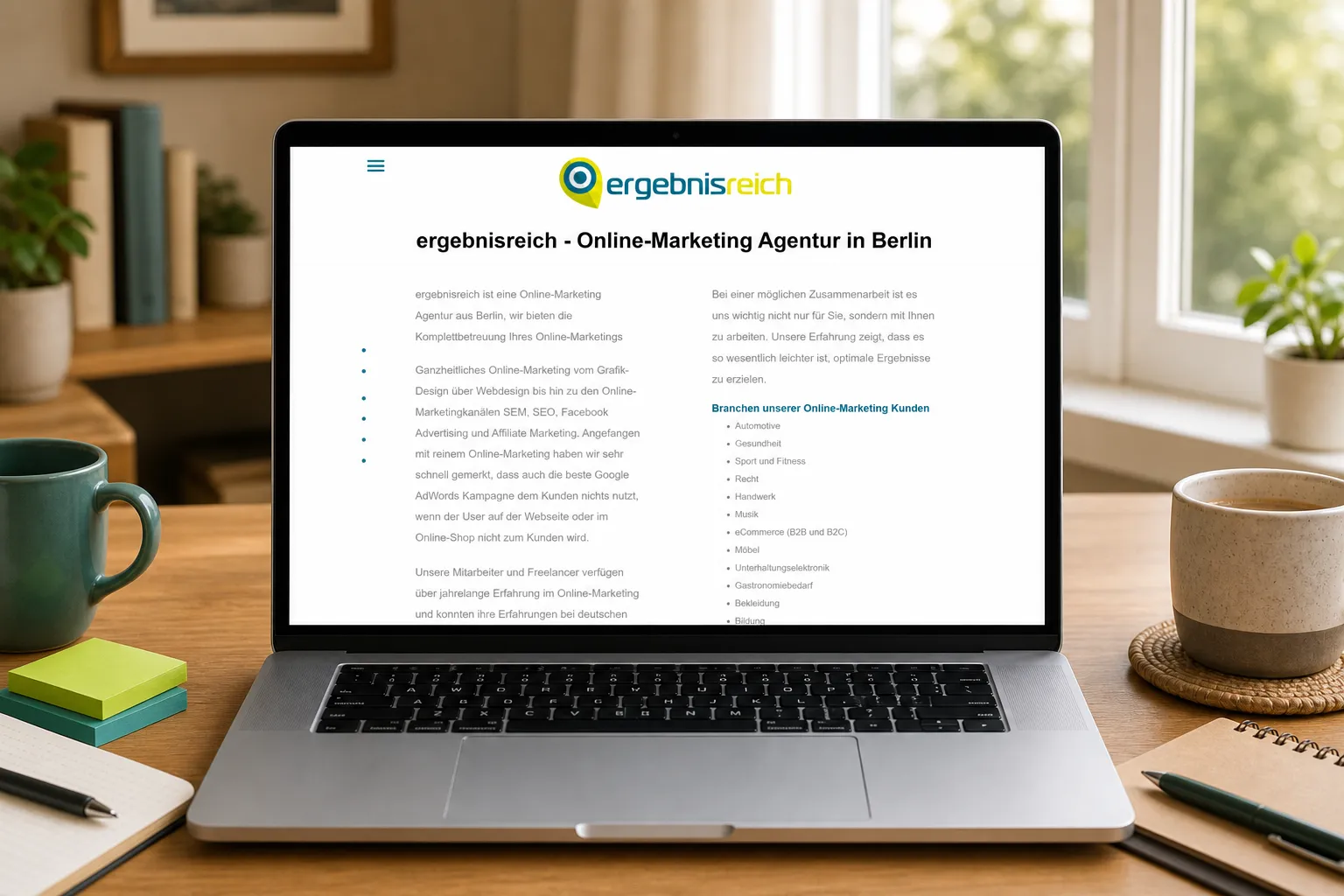 Laptop website mockup for Ergebnisreich.de