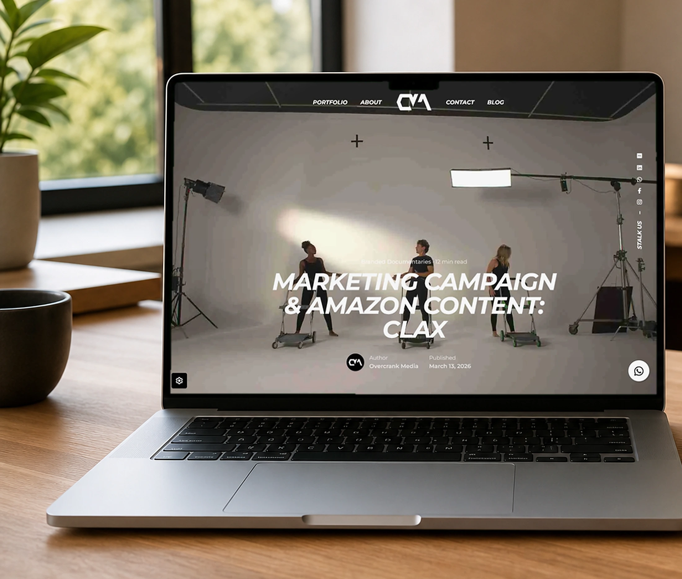 Overcrank Media blog redesign mockups on laptop and iPad